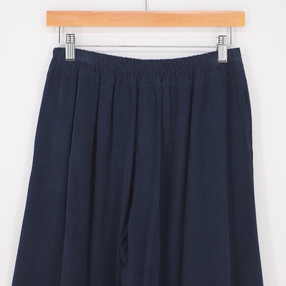 NWT MADE IN ITALY Corduroy Wide Leg Palazzo Pant Navy Elastic Waist OS - Picture 5 of 9